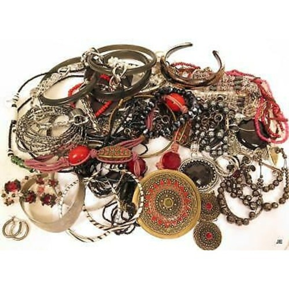 Black,Red & Silver Jewelry Lot*Art Glass Bracelet,Necklaces,Earrings*1lb9oz